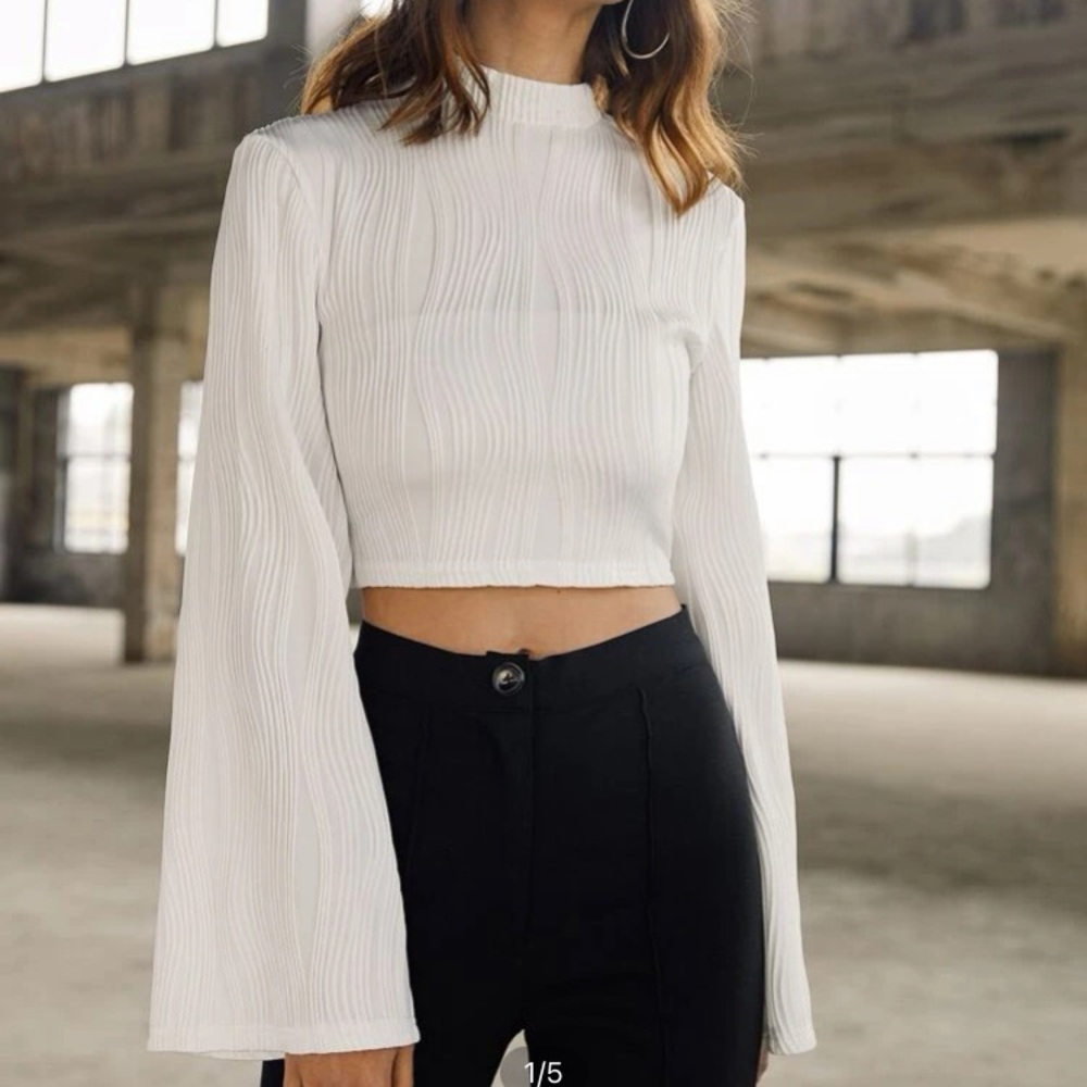 SHEIN Mock Neck Bell Sleeve Crop Top